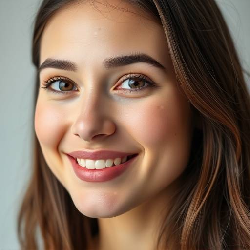A close-up, professionally lit studio portrait of a young woman with a gentle smile.