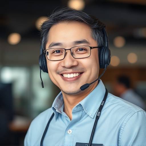 Portrait of David Lee, a friendly and approachable customer service representative, wearing a headset and smiling.